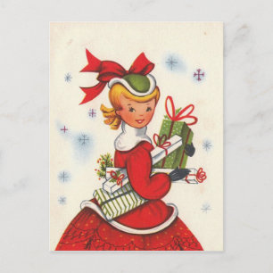 Cartes Pour Fêtes Annuelles Fille de Noël vintage des années 1950