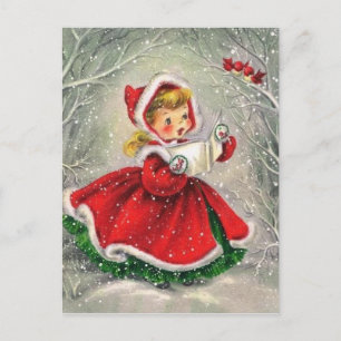 Cartes Pour Fêtes Annuelles Fille de Noël vintage des années 1950 en robe