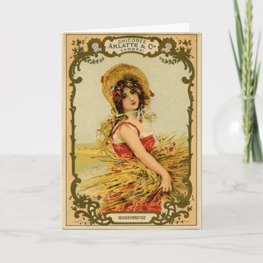 Cartes Pour Fêtes Annuelles Fille de récolte vintage (Devant)