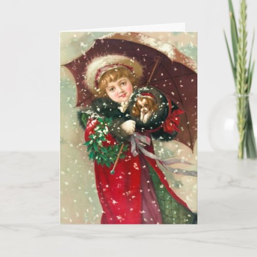 Cartes Pour Fêtes Annuelles Fille d'hiver de Maud Humphrey avec le chien (Devant)