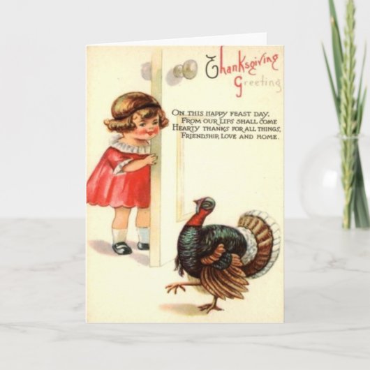 Cartes Pour Fêtes Annuelles Fille & Dinde (Devant)