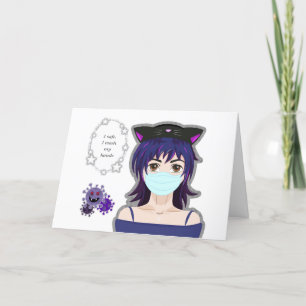 Cartes Pour Fêtes Annuelles Fille en quarantaine. Style manga garder calme