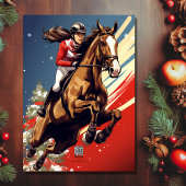 Cartes Pour Fêtes Annuelles Fille et Cheval Sautant Joyeux Noël