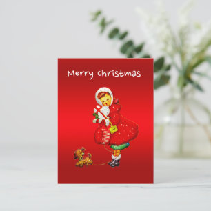 Cartes Pour Fêtes Annuelles Fille et chien de Noël Vintage /Rouge