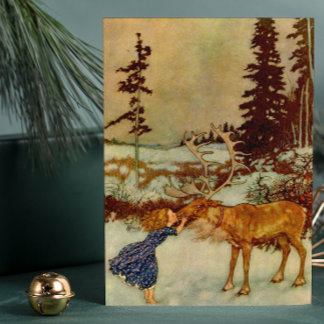 Cartes Pour Fêtes Annuelles Fille et rennes de Noël