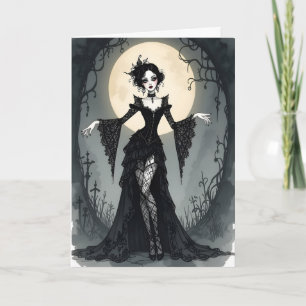 Cartes Pour Fêtes Annuelles Fille gothique et Halloween de pleine lune