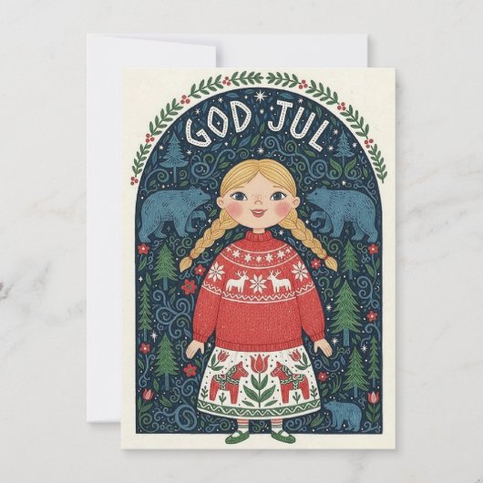 Cartes Pour Fêtes Annuelles Fille joyeuse en pull rouge (Devant)