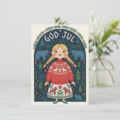 Cartes Pour Fêtes Annuelles Fille joyeuse en pull rouge (Debout devant)