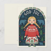 Cartes Pour Fêtes Annuelles Fille joyeuse en pull rouge (Devant / Derrière)