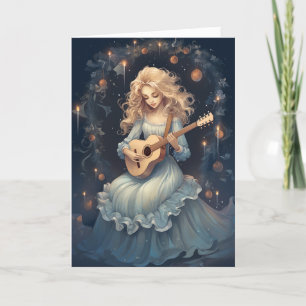 Cartes Pour Fêtes Annuelles Fille magique d'hiver jouant de la guitare Musique