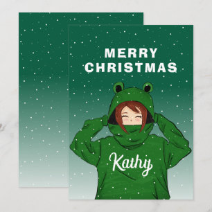 Cartes Pour Fêtes Annuelles Fille mignonne avec dessin de sweat à capuche de g