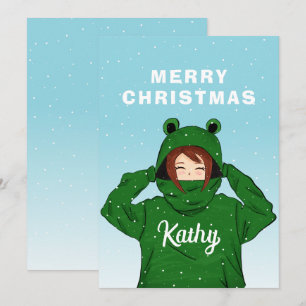 Cartes Pour Fêtes Annuelles Fille mignonne avec grenouille verte Sweat - shirt