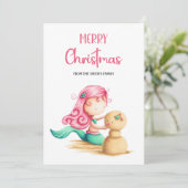 Cartes Pour Fêtes Annuelles Fille Noël Plage d'été Noël (Debout devant)