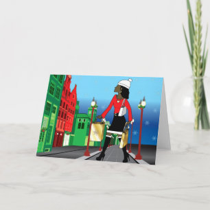 Cartes Pour Fêtes Annuelles Fille Noël shopping avec sacs habillés mode