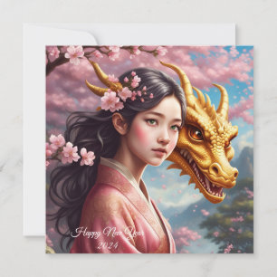 Cartes Pour Fêtes Annuelles Fille parmi les fleurs de cerisier