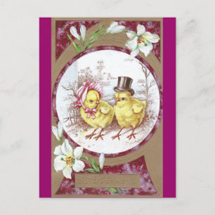 Cartes Pour Fêtes Annuelles Fille poussette, garçon poussette et lys de Pâques