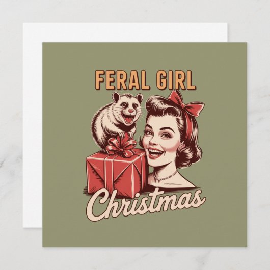 Cartes Pour Fêtes Annuelles Fille Sauvage Noël Opossum Noël Rétro Démodé (Devant / Derrière)