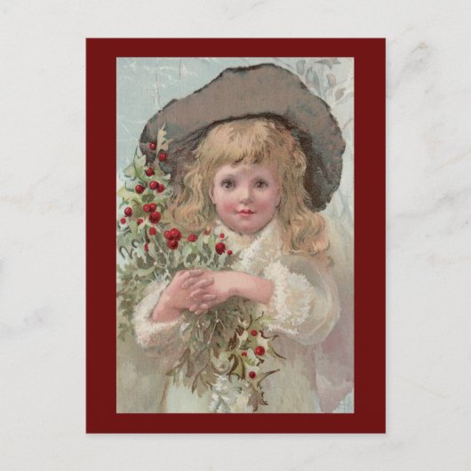 Cartes Pour Fêtes Annuelles Fille victorienne avec le houx de Noël (Devant)
