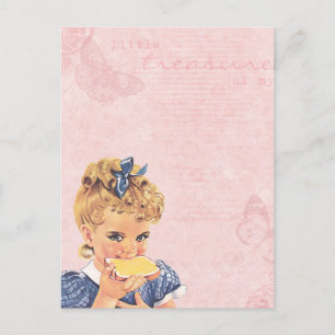 Cartes Pour Fêtes Annuelles Fille vintage Manger Pain Fête de Noël