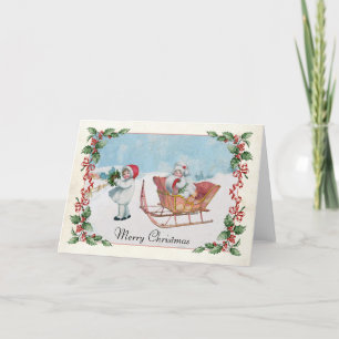 Cartes Pour Fêtes Annuelles Filles de promenade en traîneau Joyeux Noël Holly