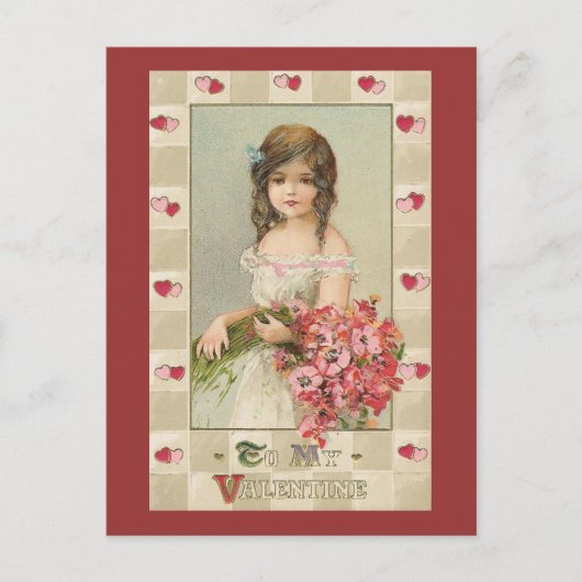 Cartes Pour Fêtes Annuelles Filles Saint Valentin douces avec Bouquets Floraux (Devant)