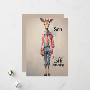 Cartes Pour Fêtes Annuelles Fils 15e anniversaire Giraffe Abstraite