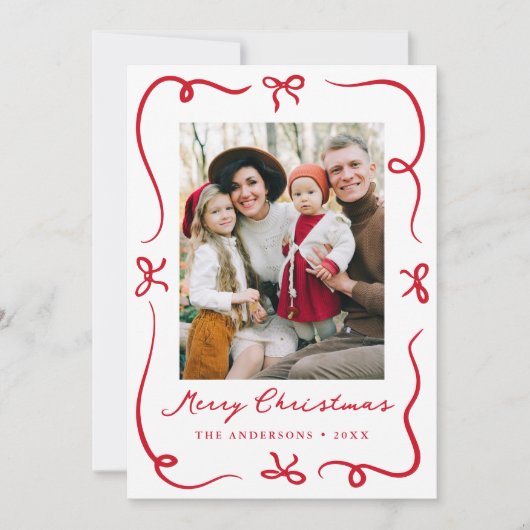 Cartes Pour Fêtes Annuelles Fils rouges à main fantaisie 2 Photo Noël (Devant)