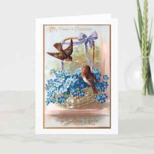 Cartes Pour Fêtes Annuelles Finches vintages avec Blue Valentine Oubliez-moi l