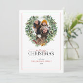 Cartes Pour Fêtes Annuelles Fir Cone Berry Wreath Joyeux Noël Photo (Debout devant)