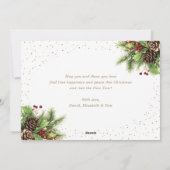 Cartes Pour Fêtes Annuelles Fir Cones Holly Red Berries Or blanc (Dos)