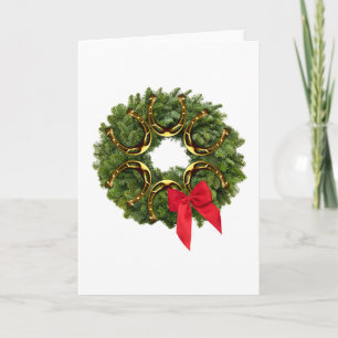 Cartes Pour Fêtes Annuelles Fir Wreath avec Gold Horseshoe et Red Bow
