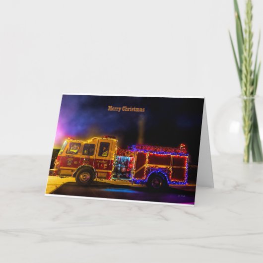 Cartes Pour Fêtes Annuelles Firetruck de Noël (Devant)