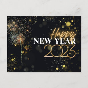 Cartes Pour Fêtes Annuelles Fireworks Bonne année 2023 Or et noir