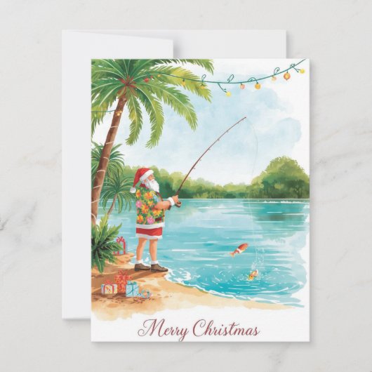 Cartes Pour Fêtes Annuelles Fishing Christmas with Santa Claus Holiday Card (Devant)