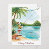 Cartes Pour Fêtes Annuelles Fishing Christmas with Santa Claus Holiday Card (Devant / Derrière)