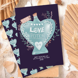 Cartes Pour Fêtes Annuelles Flacon de philtre d'amour floral bleu pour la Sain