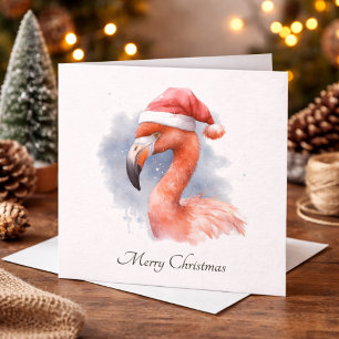 Cartes Pour Fêtes Annuelles Flamant des neiges de Père Noël, sur mesure
