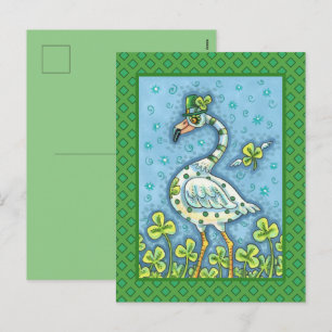 CARTES POUR FÊTES ANNUELLES FLAMANT ROSE À POINTS VERTS, ST. PATRICK DRÔLE