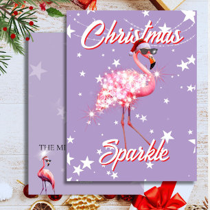 Cartes Pour Fêtes Annuelles Flamant rose à Santa Hat & Sunglass Purple Noël