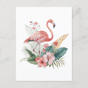 Cartes Pour Fêtes Annuelles Flamant rose Avec Fleurs