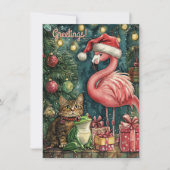 Cartes Pour Fêtes Annuelles Flamant Rose Chat & Grenouille Noël Tropical (Devant)