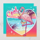 Cartes Pour Fêtes Annuelles Flamant rose cool (Devant / Derrière)