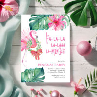 Flamant rose d'aquarelle Tropical Christmas Party