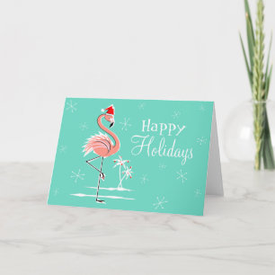 Cartes Pour Fêtes Annuelles Flamant rose de Noël Joyeux vacances horizontales