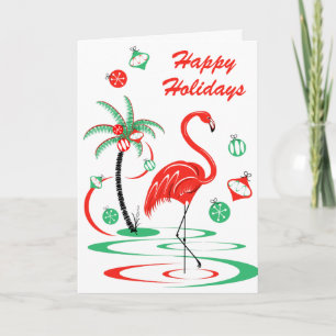 Cartes Pour Fêtes Annuelles Flamant rose de Noël Rouge Portrait de Joyeuses Fê