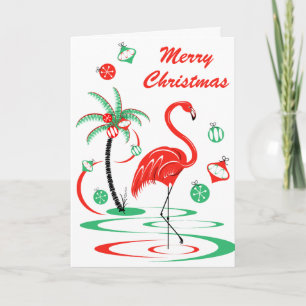 Cartes Pour Fêtes Annuelles Flamant rose de Noël rouge portrait texte