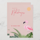 Cartes Pour Fêtes Annuelles Flamant rose de plage tropical Noël (Devant / Derrière)