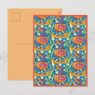 CARTES POUR FÊTES ANNUELLES FLAMANT ROSE ET CHAT NOIR D'HALLOWEEN DANS CITROUI