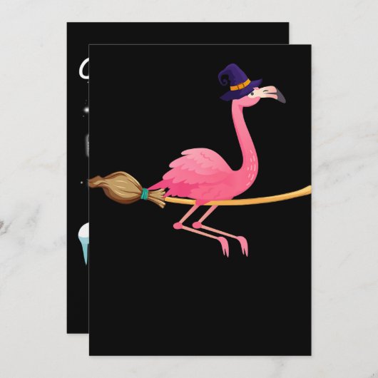 Cartes Pour Fêtes Annuelles Flamant rose | Flamant rose Sorcière Drôle Hallowe (Devant / Derrière)