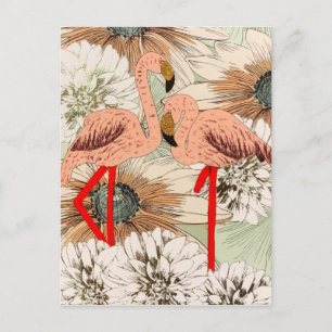 Cartes Pour Fêtes Annuelles Flamant Rose Fleurs Tropicales Feuilles Paillettes